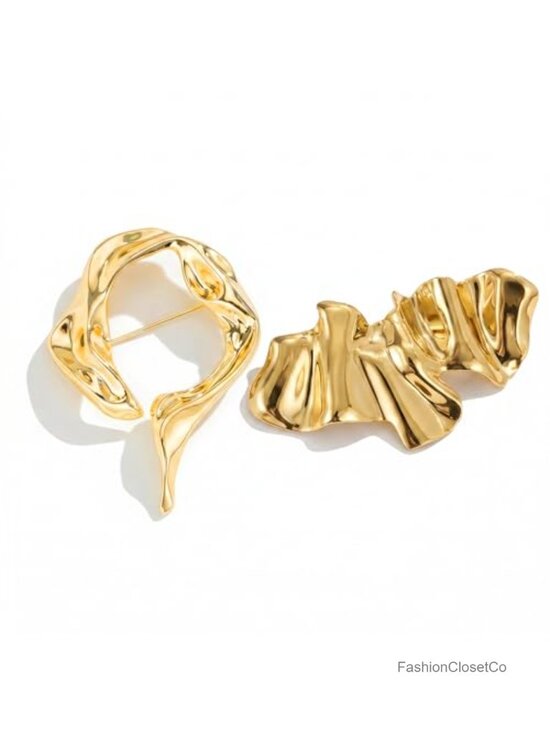 Jewelry - 2 Pcs Large Gold-Tone Brooches Pins for Women Abstract
